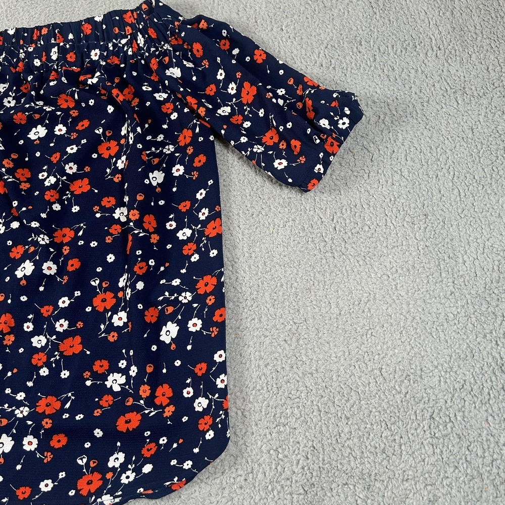 MICHAEL Michael Kors Blouse Womens Medium Navy Floral Off Shoulder 3/4 Sleeve - Picture 3 of 16